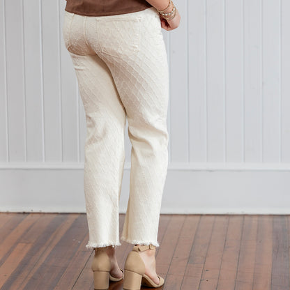 Risen TC High Rise Ankle Straight Textured Pants - Ivory