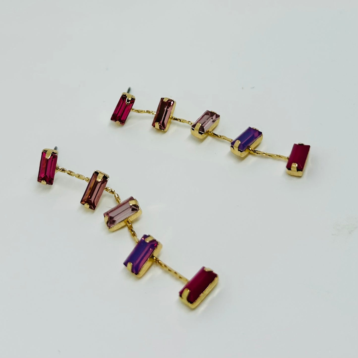 Linked Stone Earrings - Pink/Purple