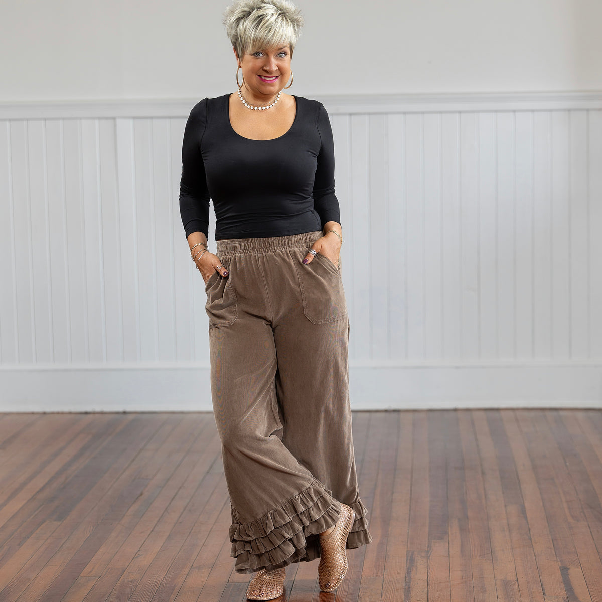 Soulful Ruffle Pants - Brown