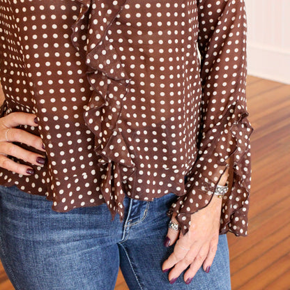 Liza Ruffle Top- Brown Cream