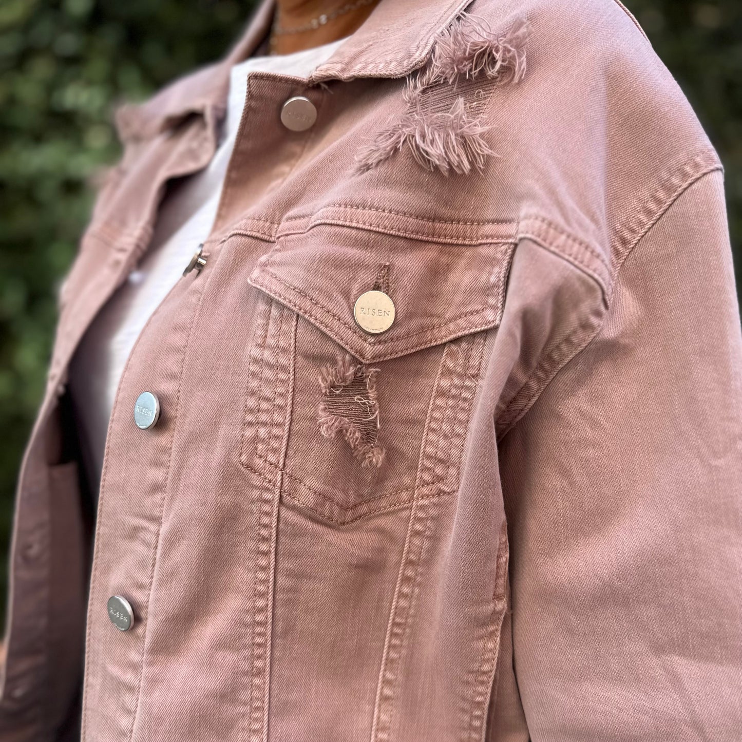 Risen Oversized Distressed Jacket - Mauve