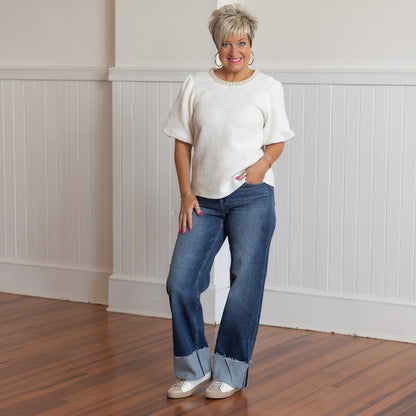 Risen MR Wide Straight Jeans W/Cuff - Dark