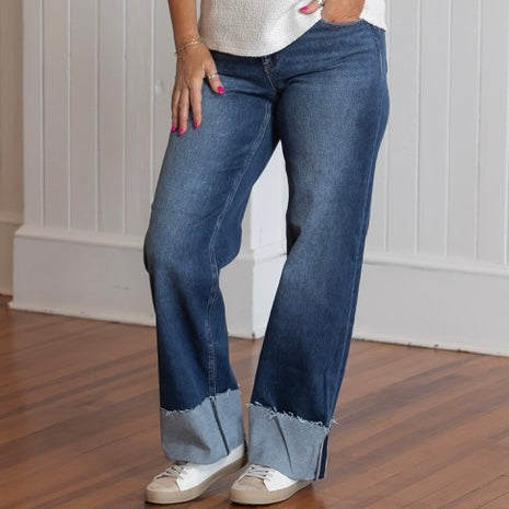 Risen MR Wide Straight Jeans W/Cuff - Dark