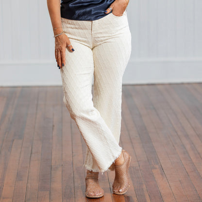 Risen TC High Rise Ankle Straight Textured Pants - Ivory