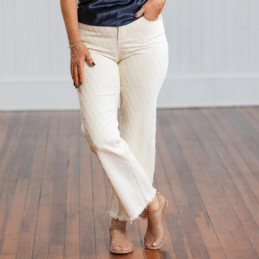 Risen TC High Rise Ankle Straight Textured Pants - Ivory
