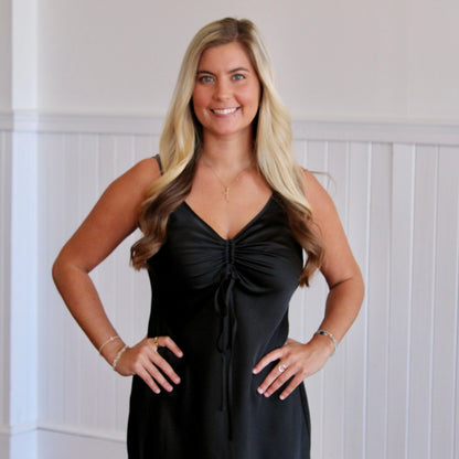 Livvy Satin Slip Dress- Black