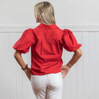 Cherry Bubble Sleeve Top - Red