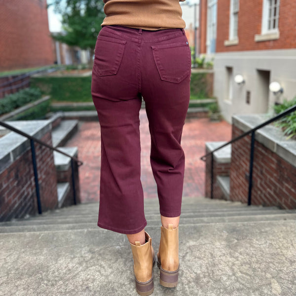 Judy Blue Tummy Control Dyed Crop - Wine