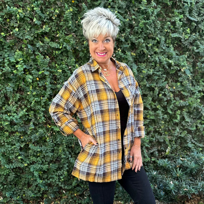 Buffalo Plaid Oversized Shirt- Yellow