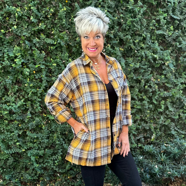 Buffalo Plaid Oversized Shirt- Yellow