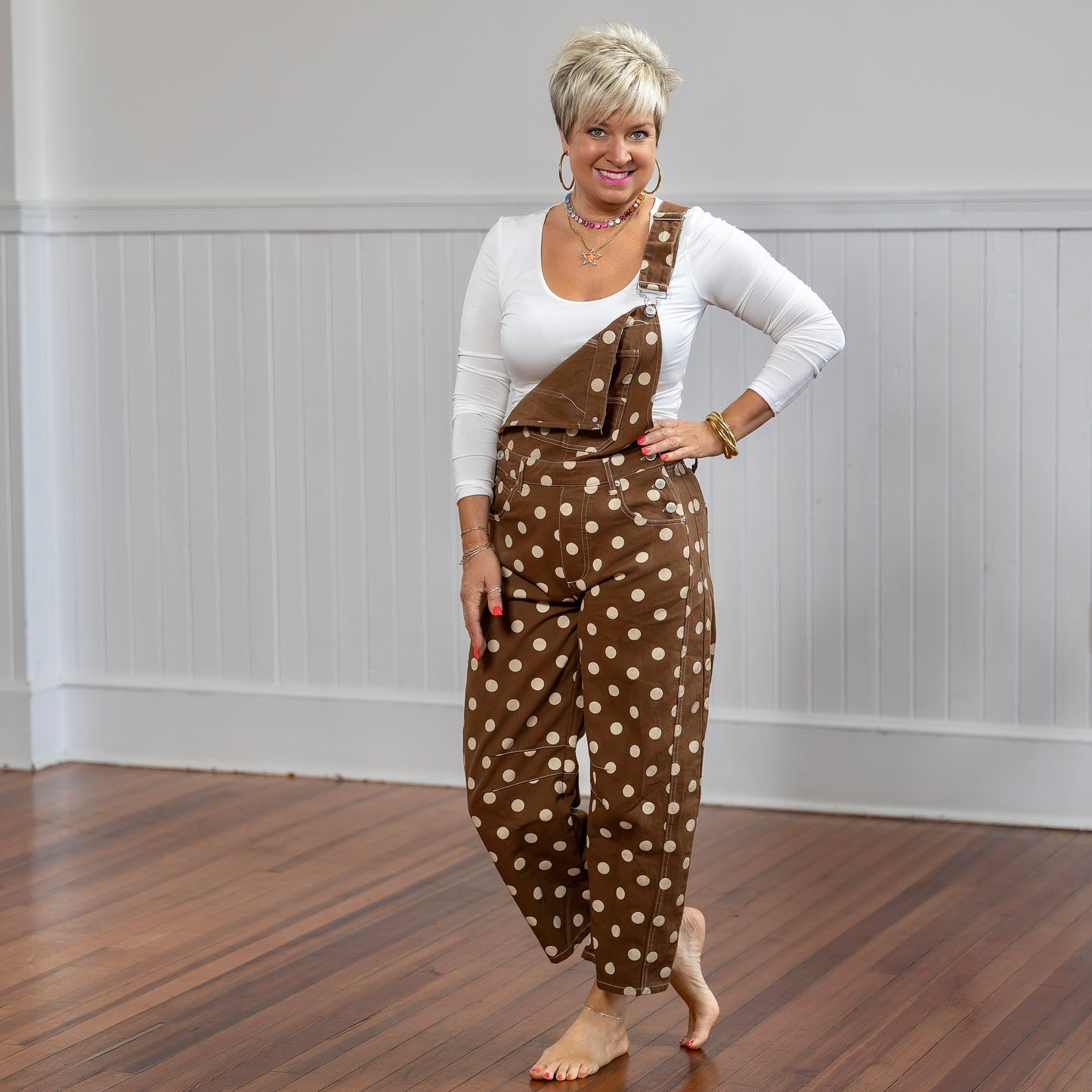 Monika Overalls - Mocha Polka Dot