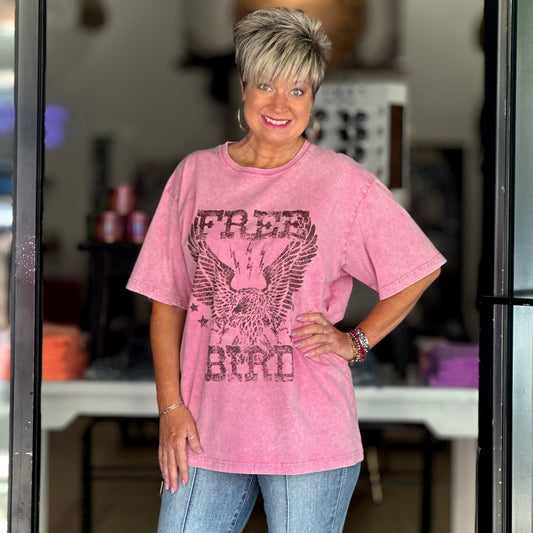 Free Bird Graphic Tee- Pink