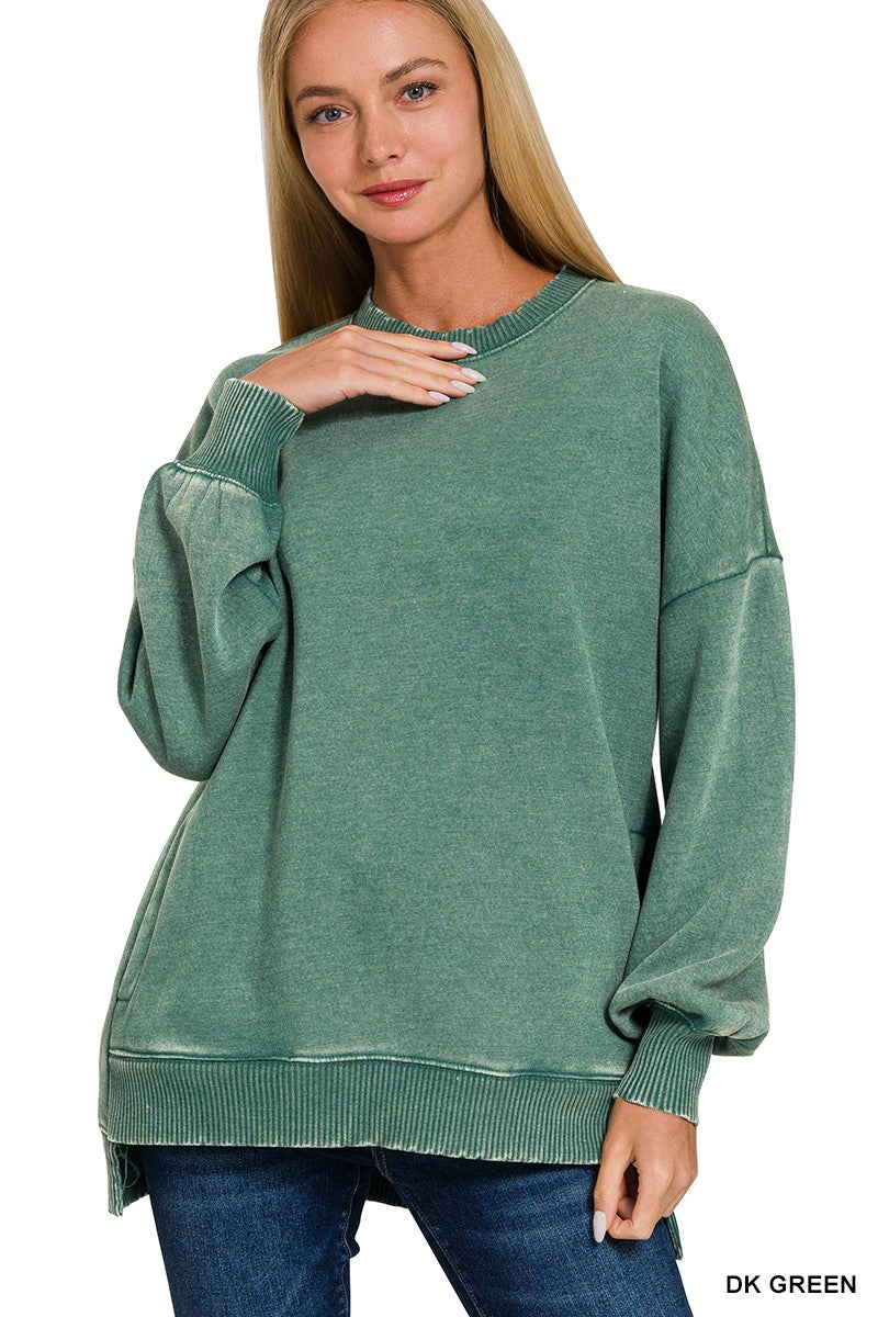 Acid Wash Fleece Hi-Low Pullover - Assorted