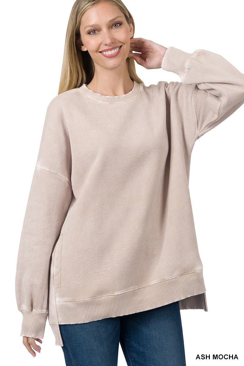 Acid Wash Fleece Hi-Low Pullover - Assorted