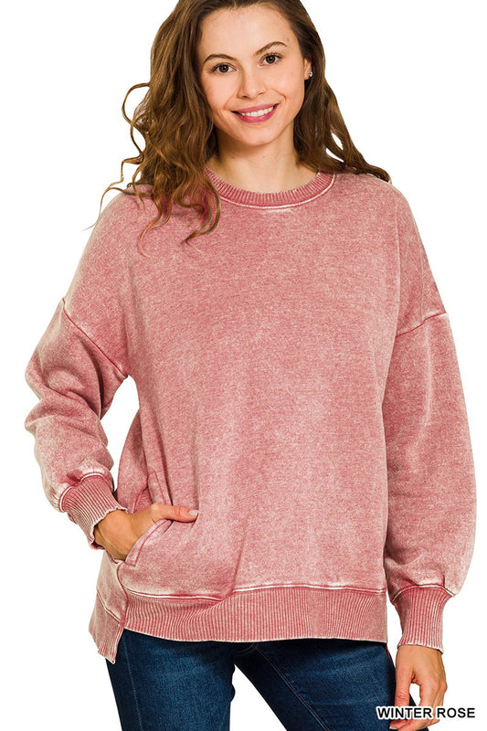 Acid Wash Fleece Hi-Low Pullover - Assorted