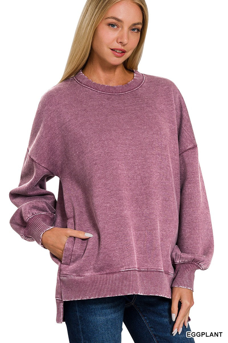 Acid Wash Fleece Hi-Low Pullover - Assorted