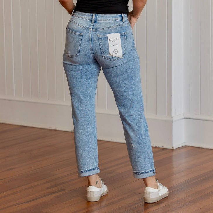 Risen HR Ankle Boyfriend Distressed Jeans - Light