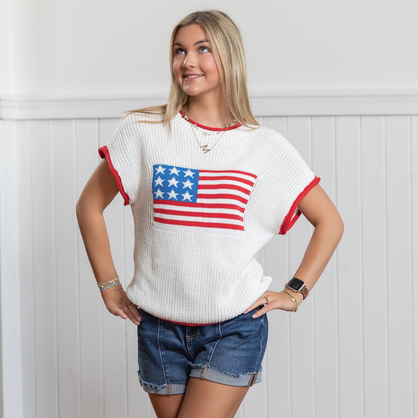 American Beauty Flag Knit Top - White