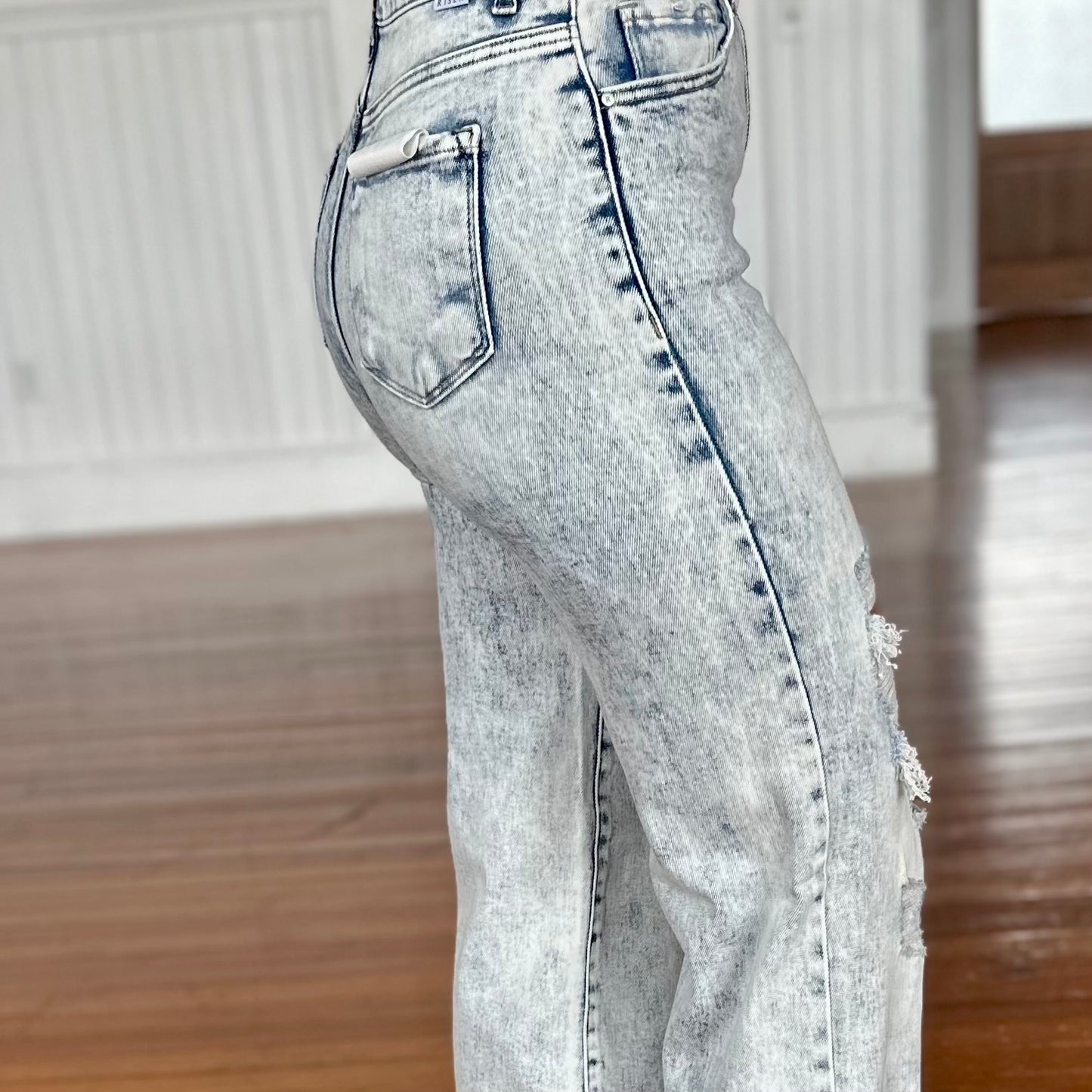 Risen High Rise Wide Leg Jeans - Acid Wash
