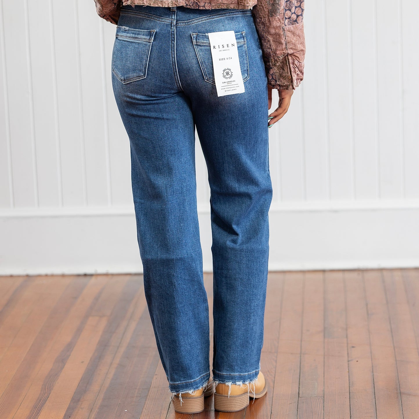 Risen Slouchy Baggy Pocket & Seam Detail Jeans - Dark