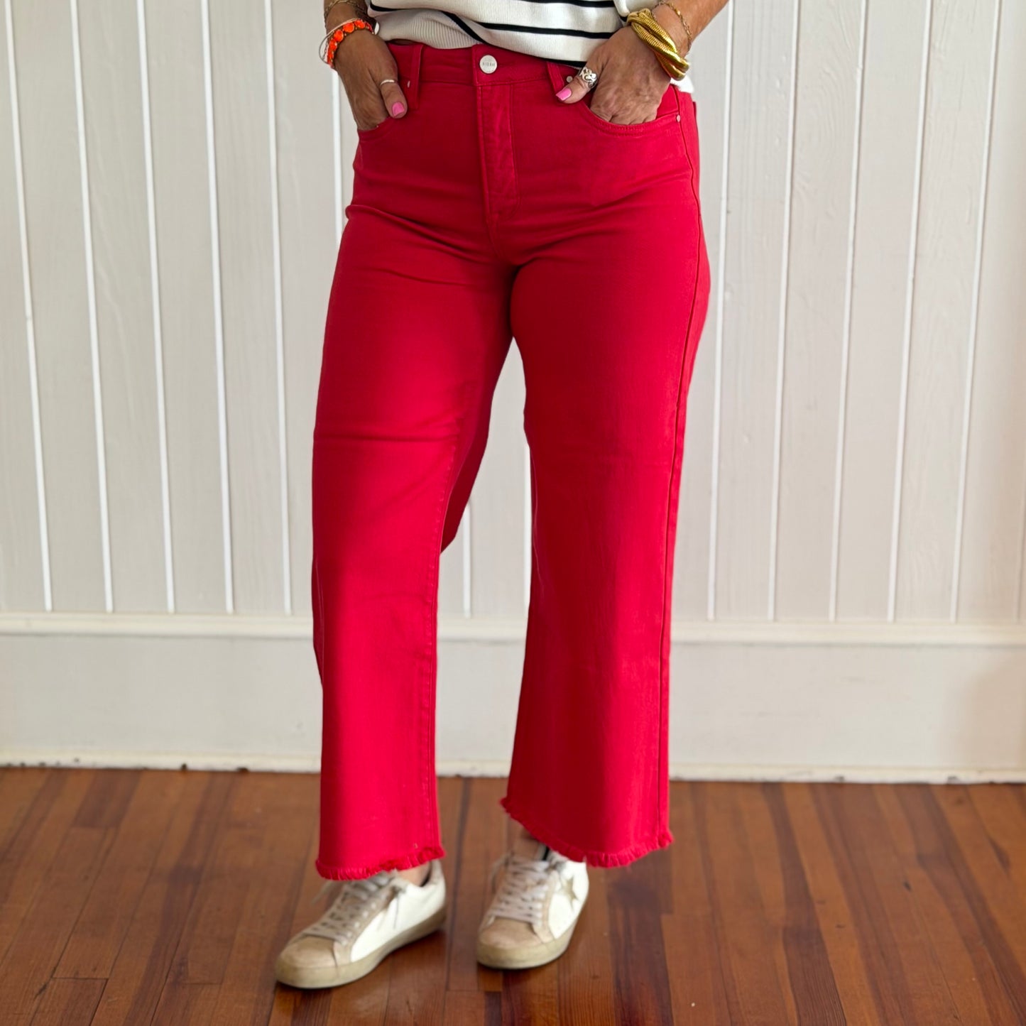 Risen TC Crop Wide Jeans - Red