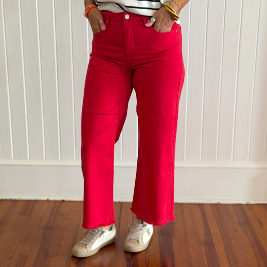 Risen TC Crop Wide Jeans - Red