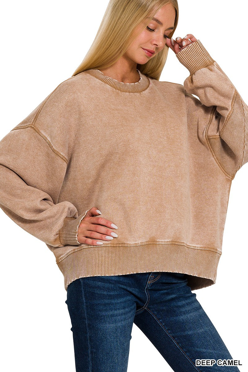 Acid Wash Fleece Oversized Pullover - Assorted