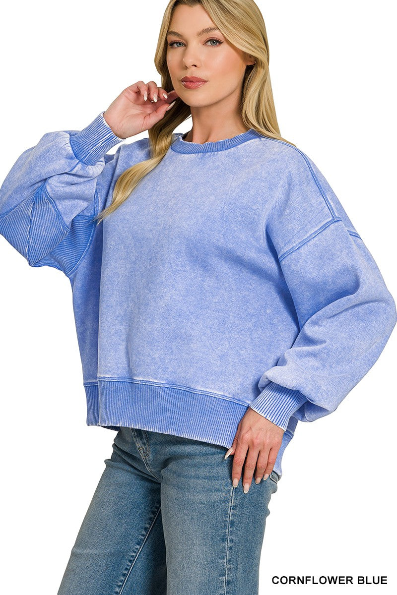 Acid Wash Fleece Oversized Pullover - Assorted