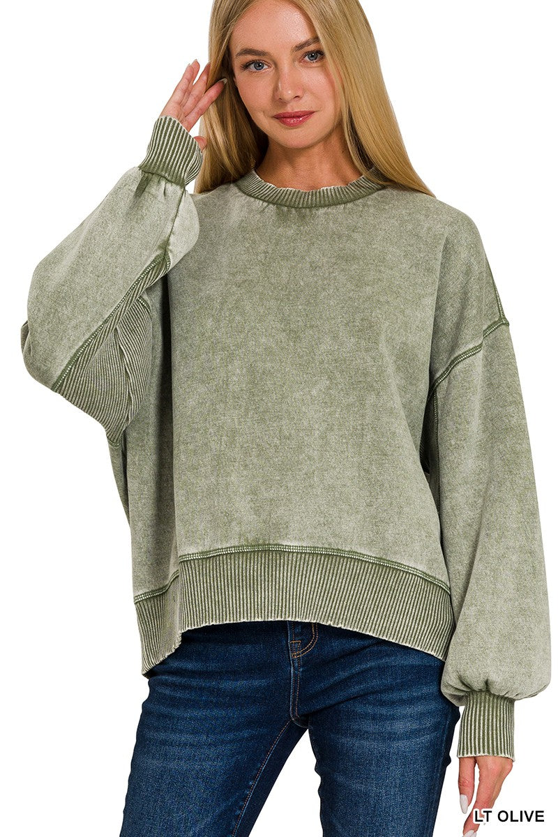 Acid Wash Fleece Oversized Pullover - Assorted