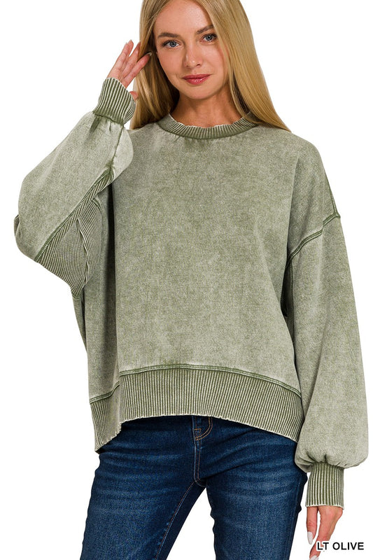 Acid Wash Fleece Oversized Pullover - Assorted