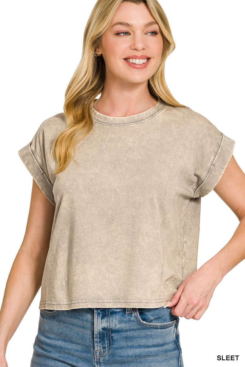 Washed Cotton Cuffed Top - Assorted