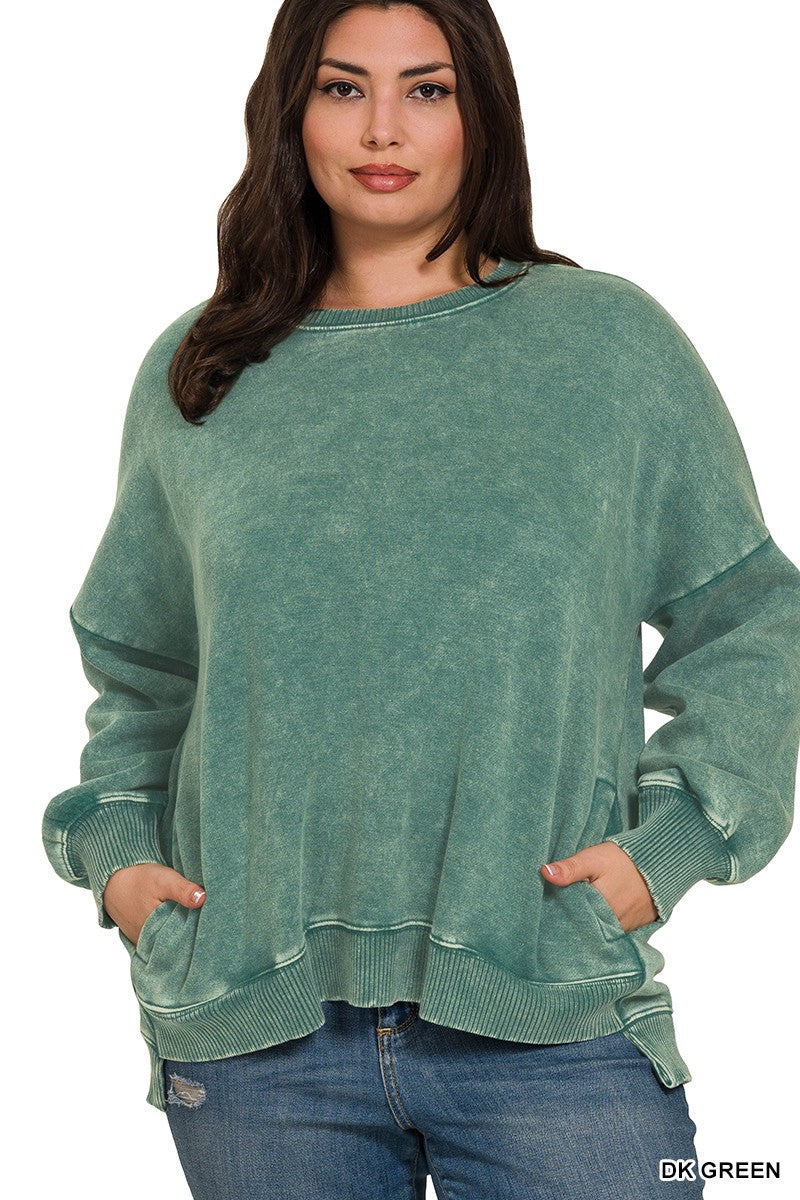 Plus Acid Wash Fleece Hi-Low Pullover - Assorted