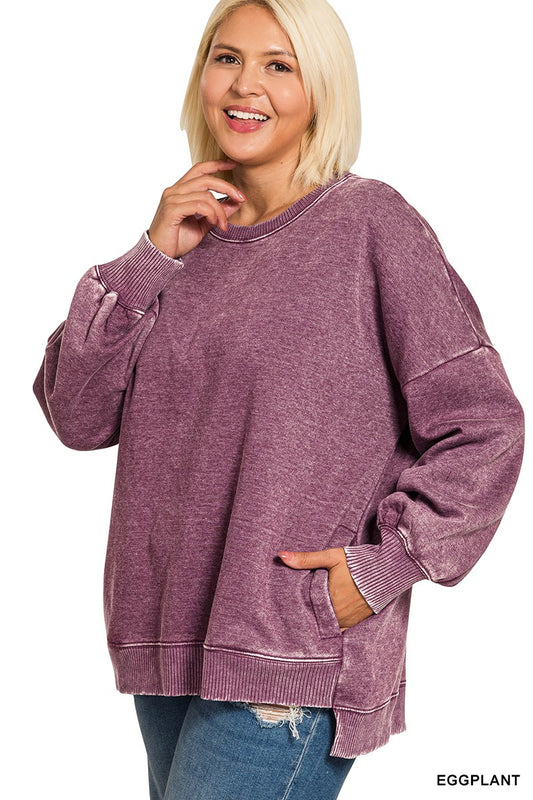 Plus Acid Wash Fleece Hi-Low Pullover - Assorted