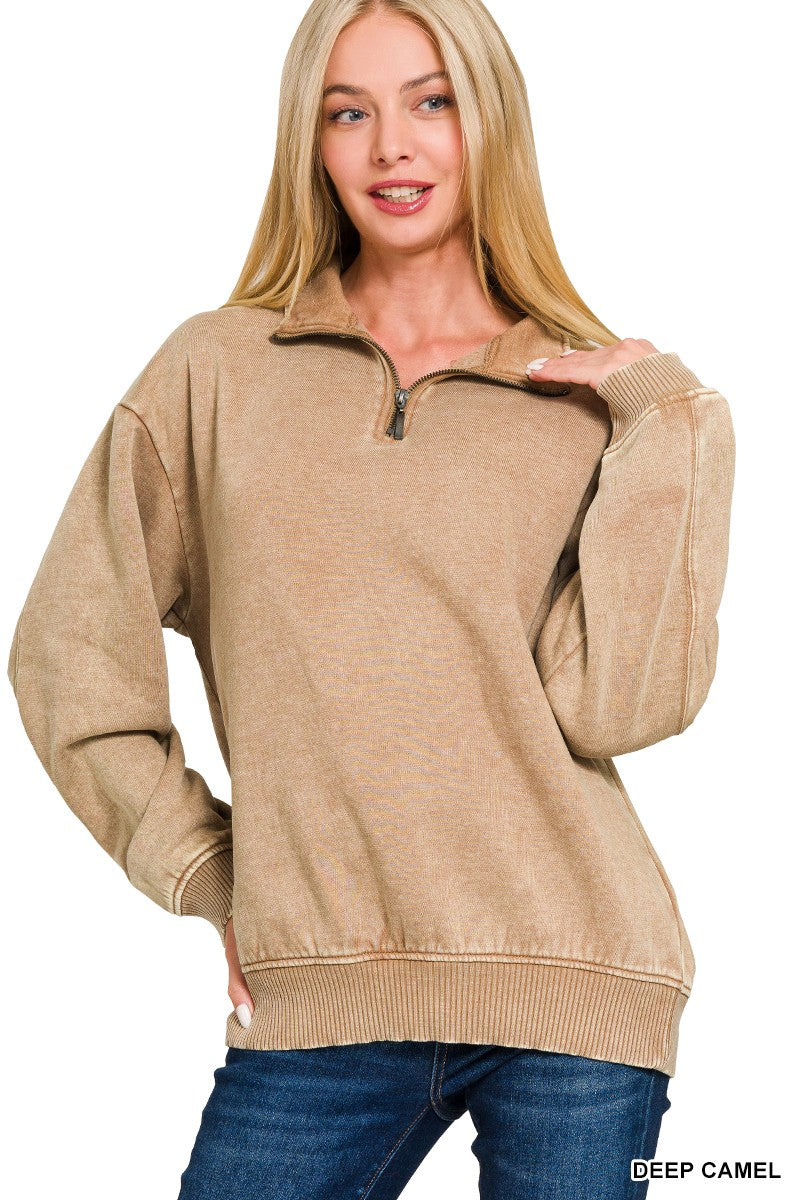 Acid Wash Fleece Half-Zip Pullover - Assorted
