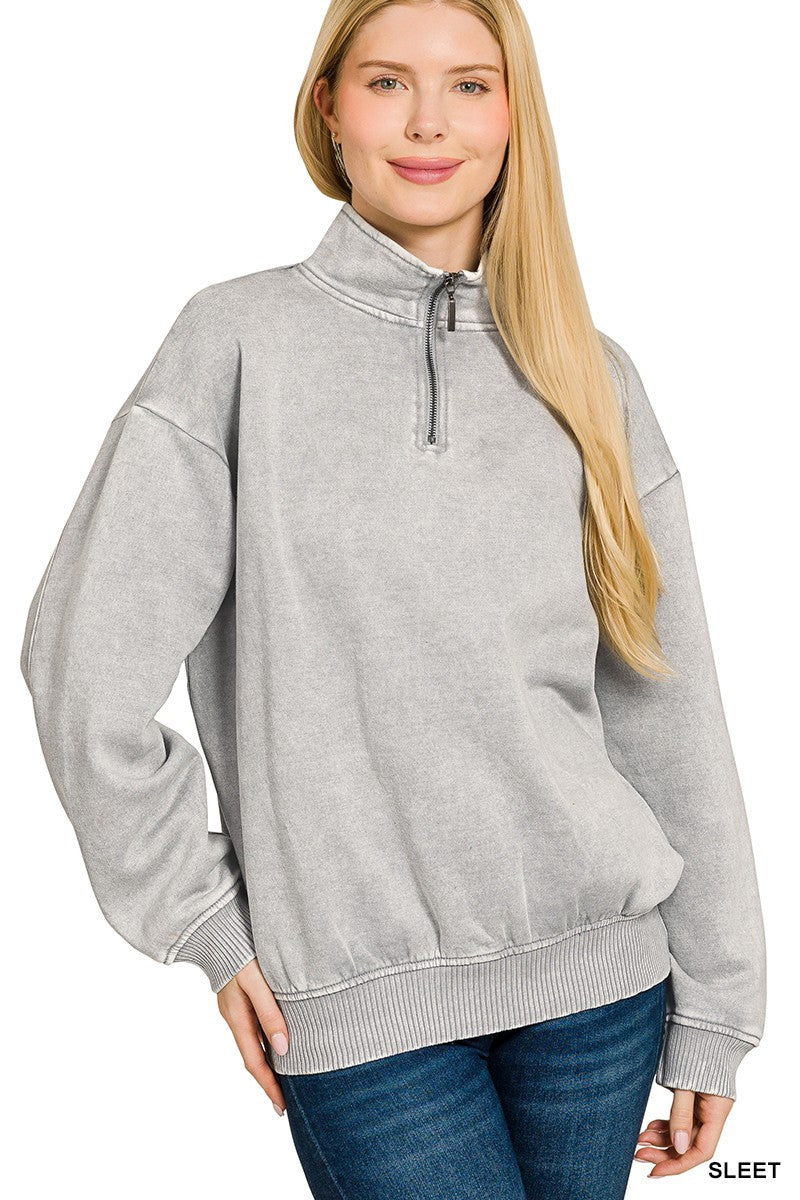 Acid Wash Fleece Half-Zip Pullover - Assorted