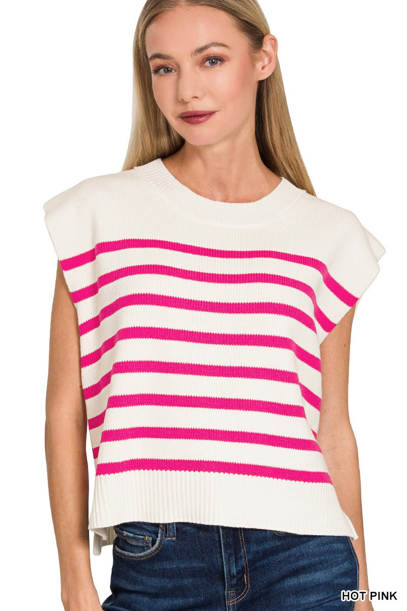 Oversized Crew Neck Stripe Sweater - Assorted