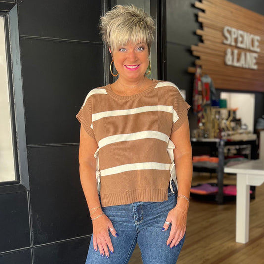 It's Bow Season Top - Tan/Cream
