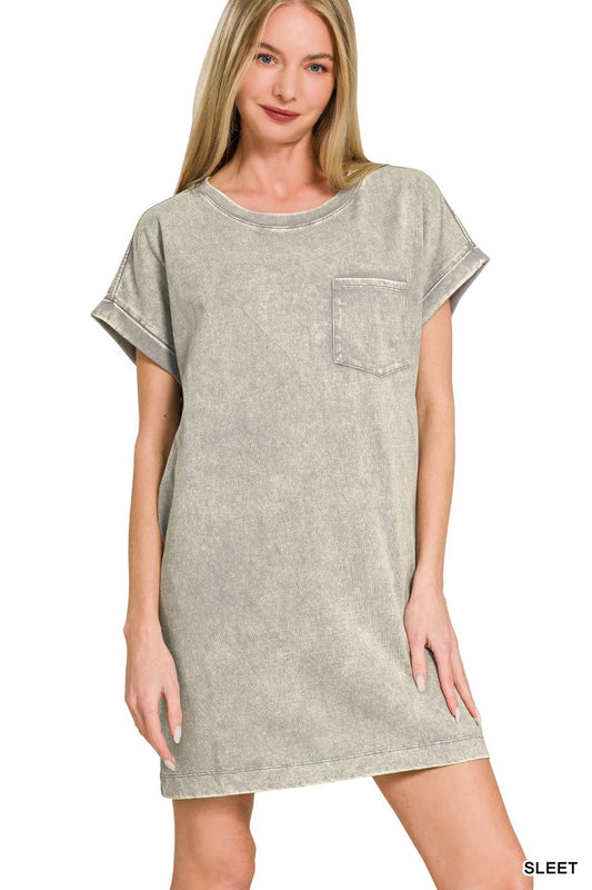 Cotton Washed T-Shirt Dress - Sleet