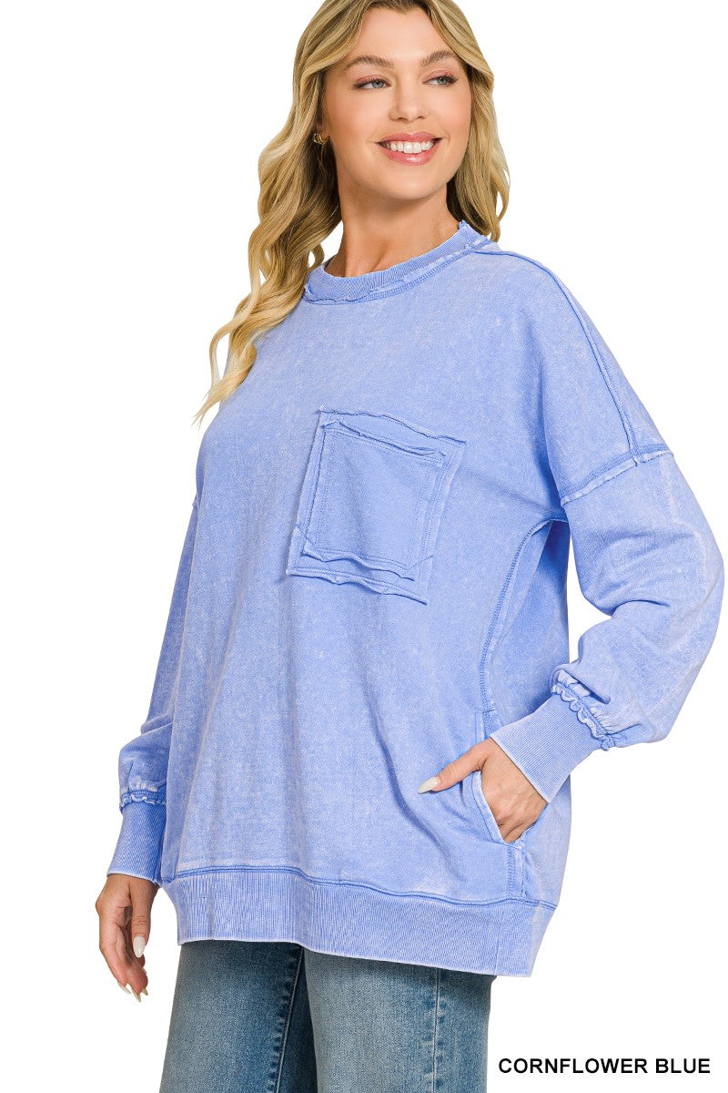 French Terry Acid Wash Pullover - Assorted