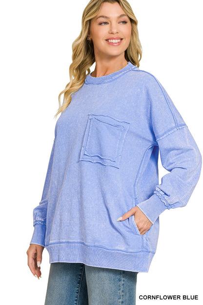 French Terry Acid Wash Pullover - Assorted