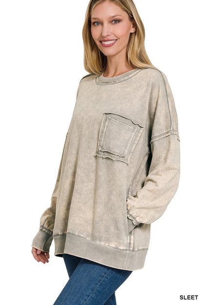 French Terry Acid Wash Pullover - Assorted