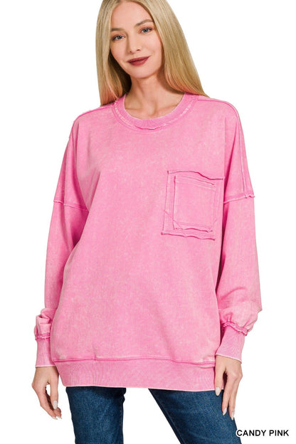 French Terry Acid Wash Pullover - Assorted
