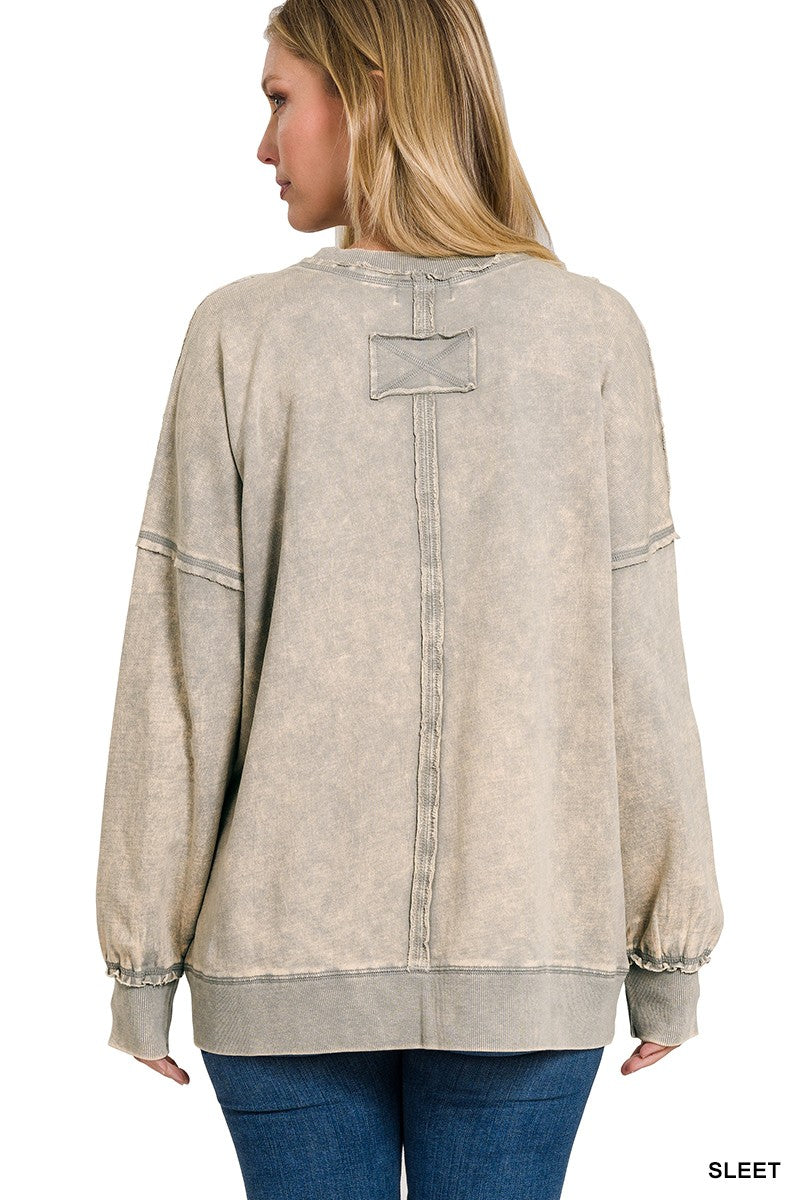 French Terry Acid Wash Pullover - Assorted