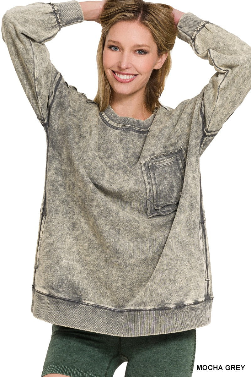 French Terry Acid Wash Pullover - Assorted