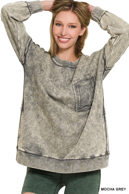 French Terry Acid Wash Pullover - Assorted