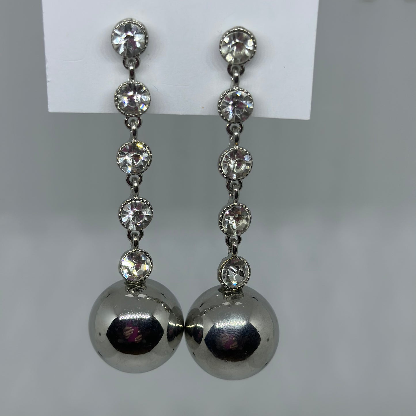 Crystal & Metal Linear Earrings- Rhodium/Clear