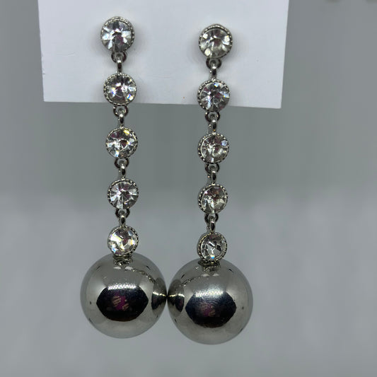 Crystal & Metal Linear Earrings- Rhodium/Clear