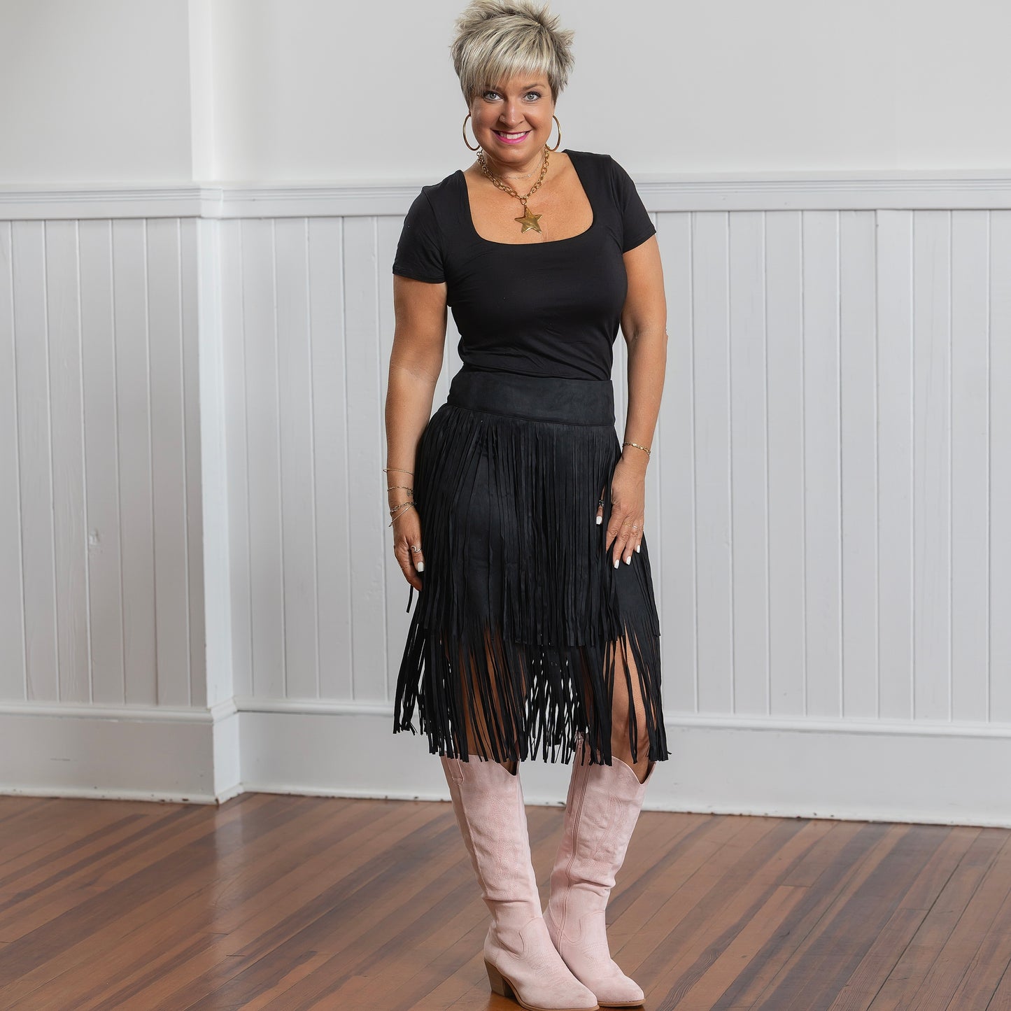 Cowgirl Up Fringe Skirt - Black