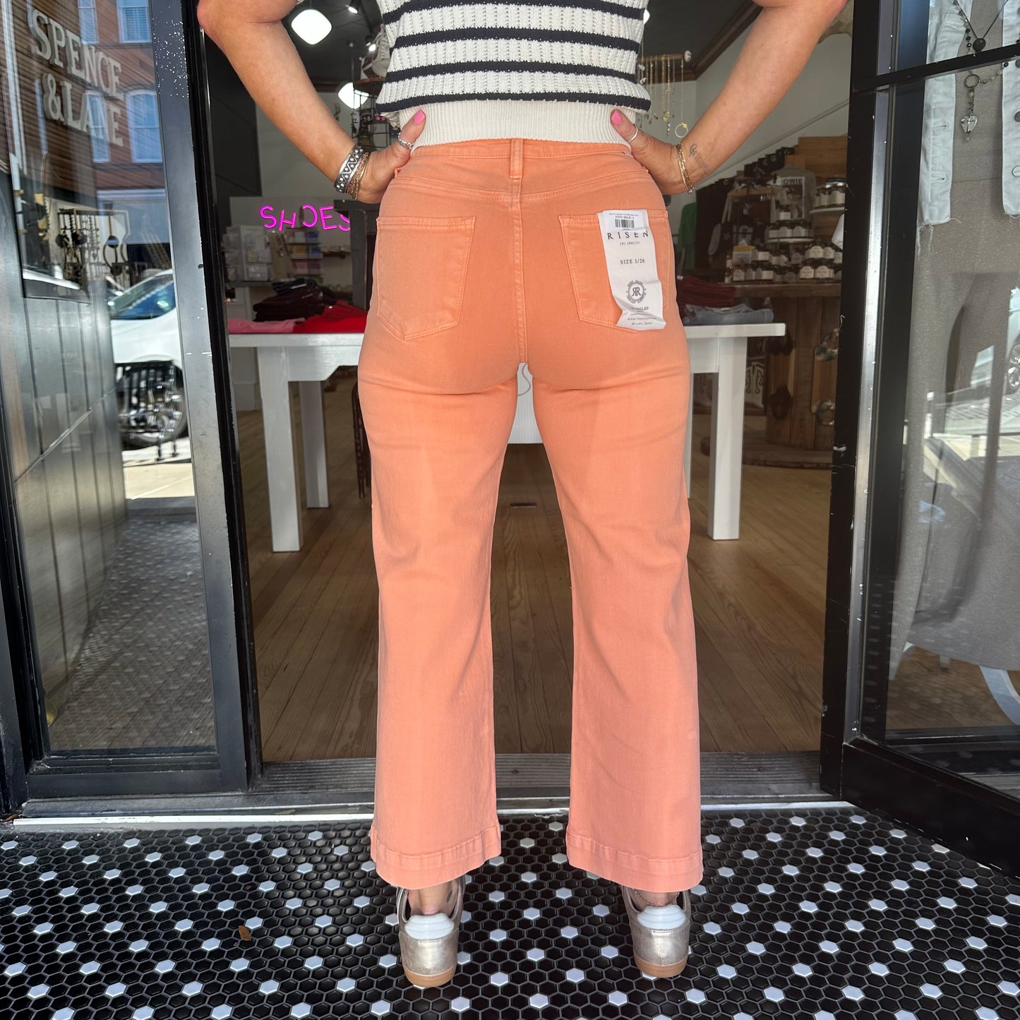 Risen TC- High Rise- Crop Wide Jeans- Coral Peach