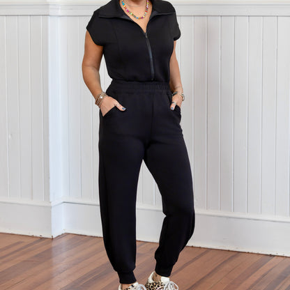 Scuba Luxe Jogger Jumpsuit - Black